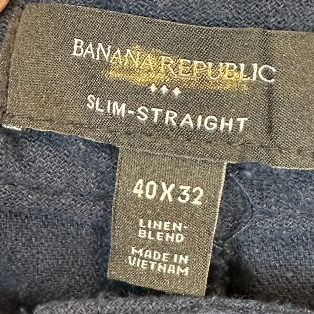 NEW Banana Republic Mens 40X32 Linen Blend Navy Blue Slim-Straight Trouser Dress